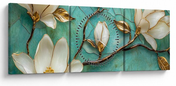 Obraz - 3D magnólie (s hodinami) (90x30 cm)