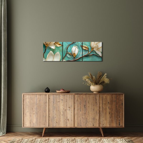 Obraz - 3D magnólie (s hodinami) (90x30 cm)