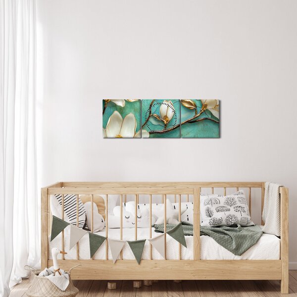 Obraz - 3D magnólie (s hodinami) (90x30 cm)