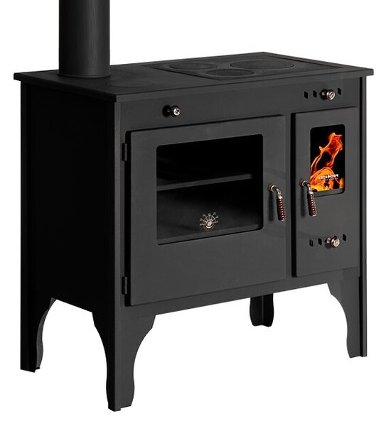 Krbová kamna PROMETEY Retro Eco 7 kW Litinová plotýnka Vařič Krbová kamna LEVÁ