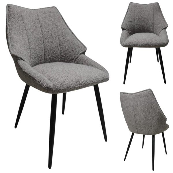 Bouclé 2x židle bílé černé kovové nohy čalouněná židle jídelní židle kuchyňská židle moderní loft skandinávský