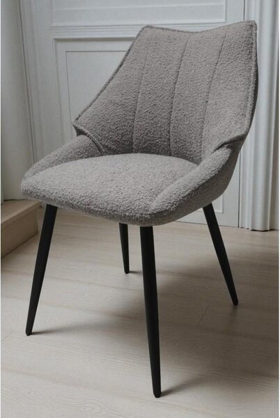 Bouclé 2x židle bílé černé kovové nohy čalouněná židle jídelní židle kuchyňská židle moderní loft skandinávský