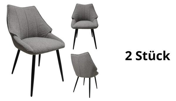 Bouclé 2x židle bílé černé kovové nohy čalouněná židle jídelní židle kuchyňská židle moderní loft skandinávský