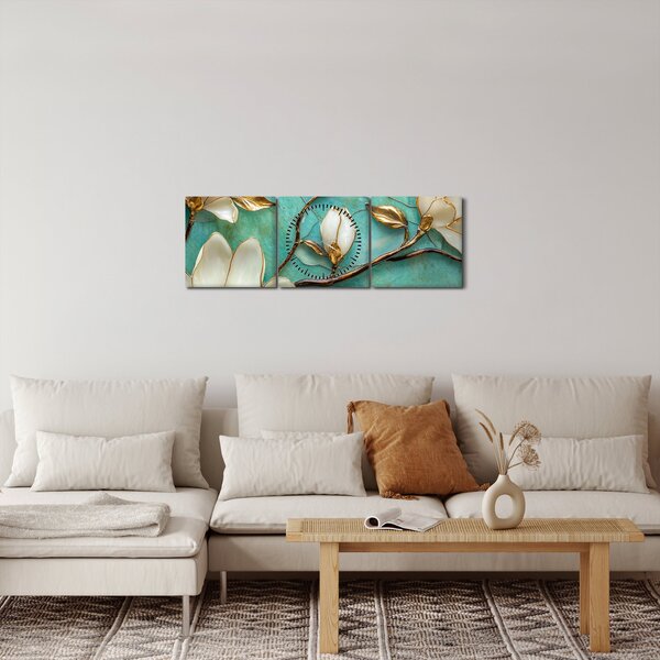 Obraz - 3D magnólie (s hodinami) (90x30 cm)