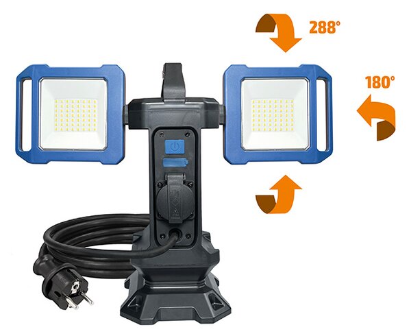 SOLIGHT Duální přenosný LED reflektor se zásuvkou 2x30W 5400lm 4000K IP54