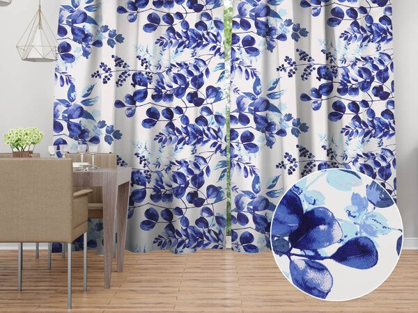 Biante Bavlněný závěs Sandra SA-605 Modrý eukalyptus na bílém 150x140 cm
