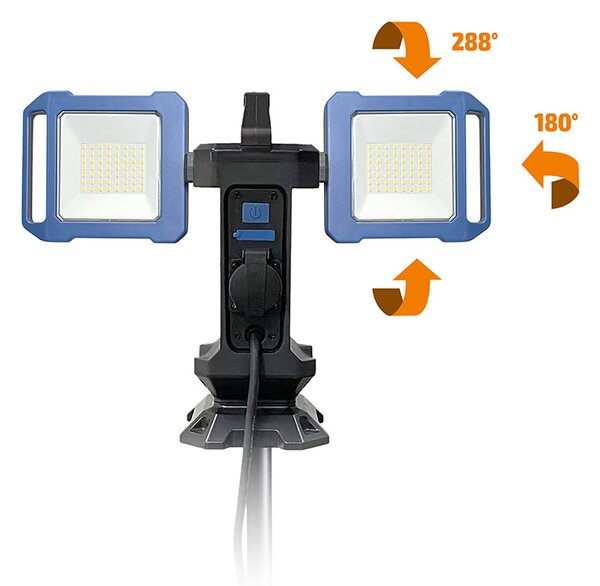SOLIGHT Duální teleskopický 62-152cm LED reflektor se zásuvkou 2x30W 5400lm 4000K IP54