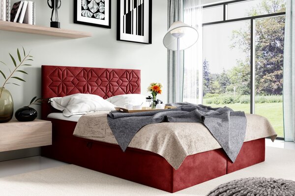 Manželská postel KVETA - 160x200, červená + topper ZDARMA