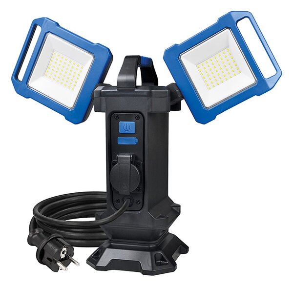 SOLIGHT Duální přenosný LED reflektor se zásuvkou 2x30W 5400lm 4000K IP54