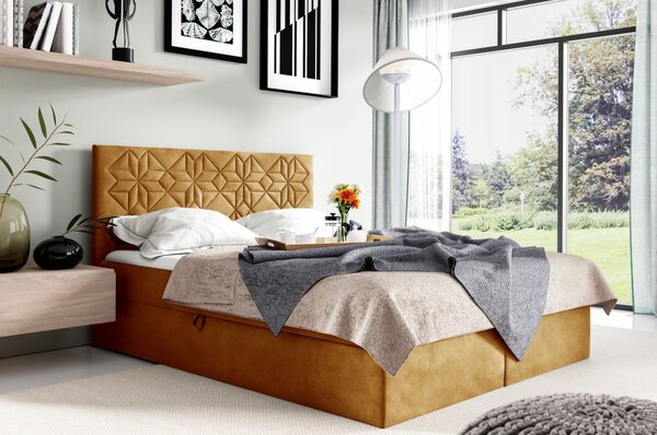 Manželská postel KVETA - 160x200, žlutá + topper ZDARMA