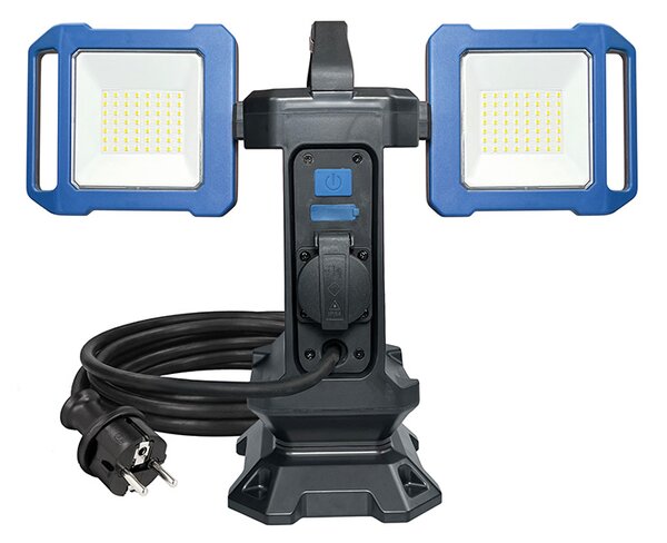 SOLIGHT Duální přenosný LED reflektor se zásuvkou 2x30W 5400lm 4000K IP54