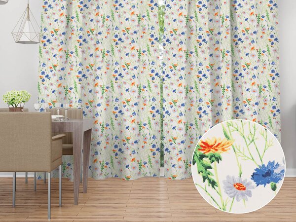 Biante Bavlněný závěs Sandra SA-601 Kopretiny a zvonky na bílém 150x140 cm