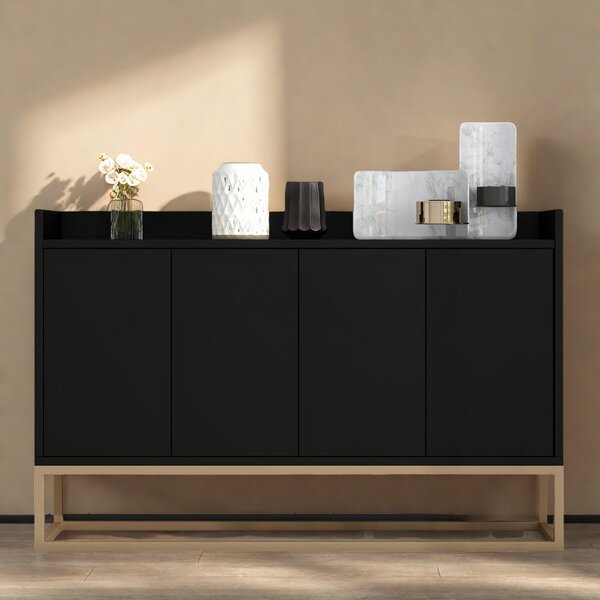 UnboxG Komoda 120x30x80 cm černá se 4 dvířky, úložný prostor do obývacího pokoje, jídelny nebo chodby – moderní úložný nábytek, stabilní a univerzální