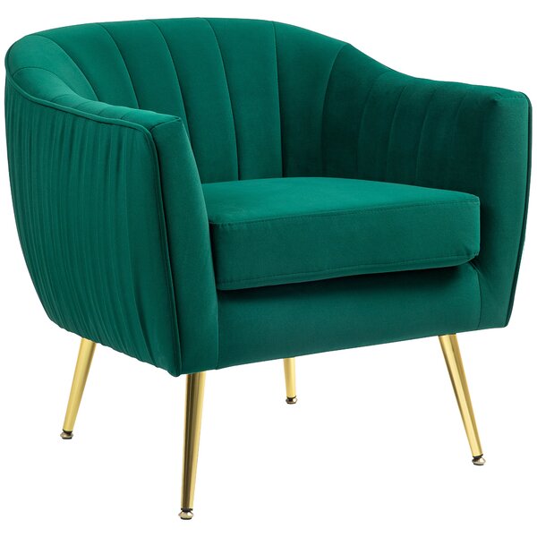 HOMCOM Čalouněné Křeslo se Záhlavím a Područky, Moderní Design, Kovové Nohy (71x72x73 cm) Zelené | Aosom