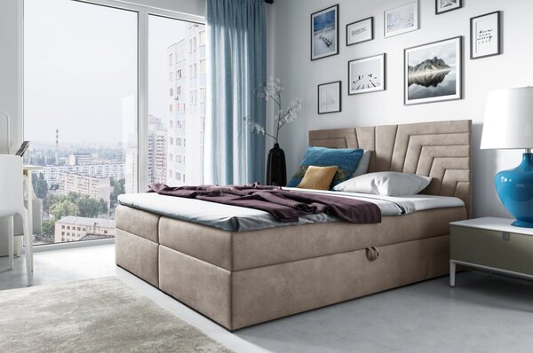 Čalouněná postel s prošívaným čelem SUSANA - 160x200, béžová + topper ZDARMA