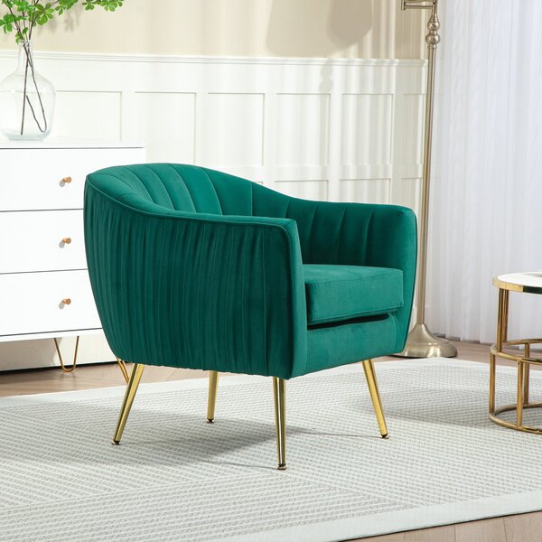 HOMCOM Čalouněné Křeslo se Záhlavím a Područky, Moderní Design, Kovové Nohy (71x72x73 cm) Zelené | Aosom