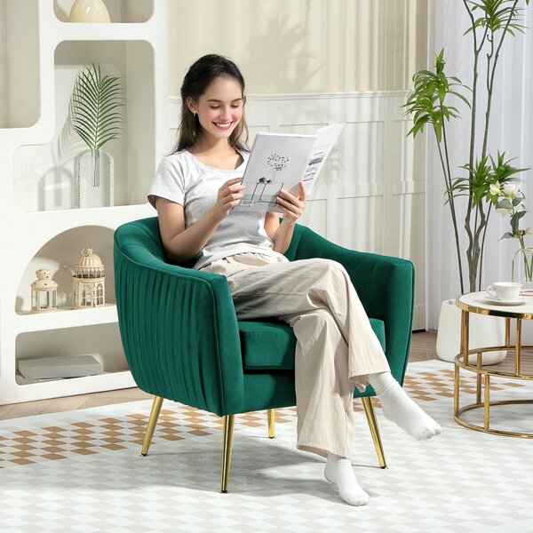 HOMCOM Čalouněné Křeslo se Záhlavím a Područky, Moderní Design, Kovové Nohy (71x72x73 cm) Zelené | Aosom