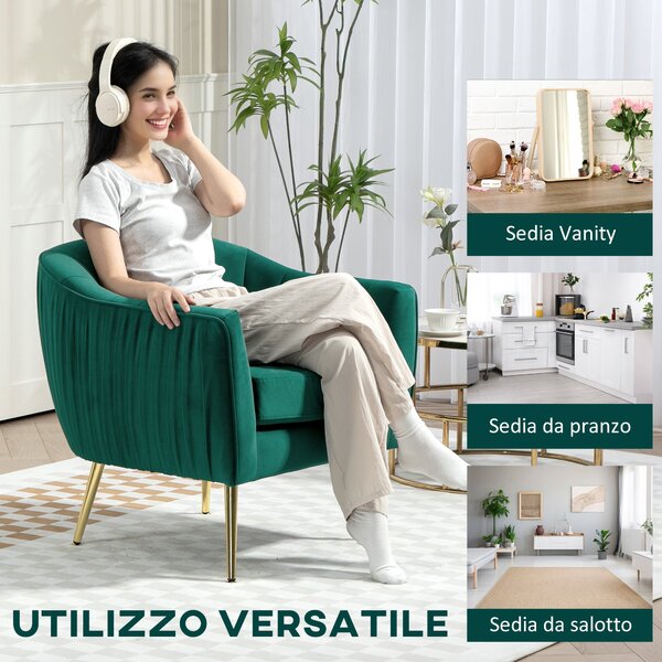 HOMCOM Čalouněné Křeslo se Záhlavím a Područky, Moderní Design, Kovové Nohy (71x72x73 cm) Zelené | Aosom