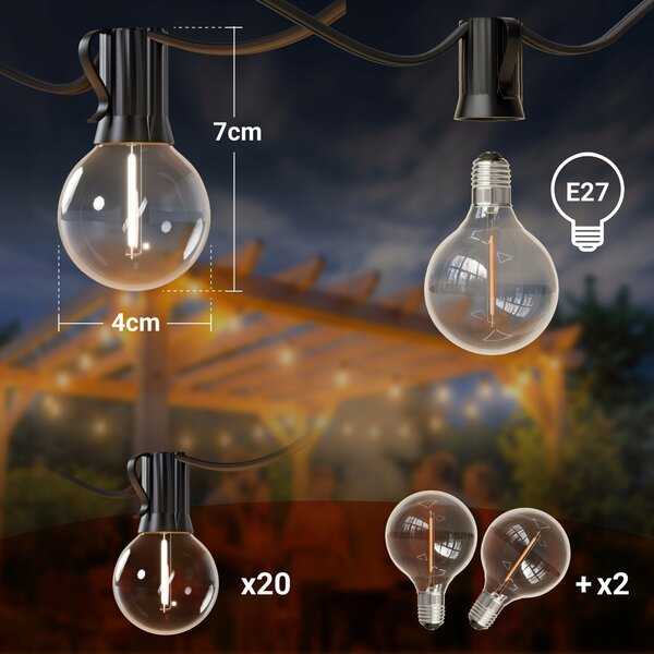 Smart LED Zahradní světelná girlanda 20m/20x/LED žárovka E12