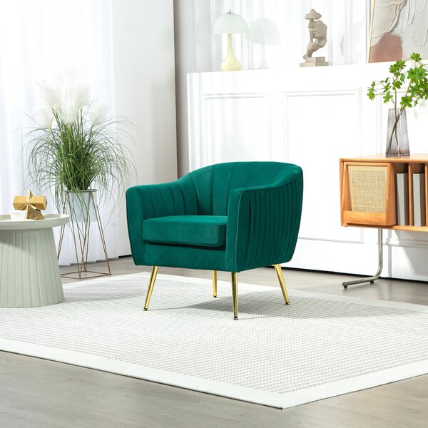 HOMCOM Čalouněné Křeslo se Záhlavím a Područky, Moderní Design, Kovové Nohy (71x72x73 cm) Zelené | Aosom