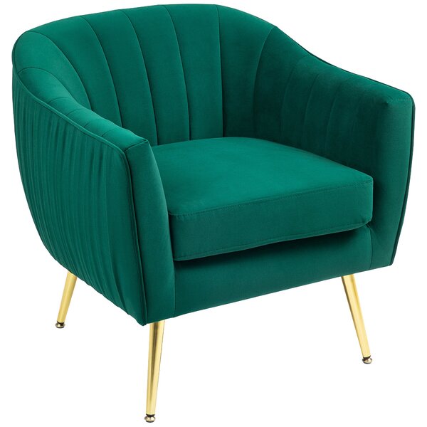 HOMCOM Čalouněné Křeslo se Záhlavím a Područky, Moderní Design, Kovové Nohy (71x72x73 cm) Zelené | Aosom