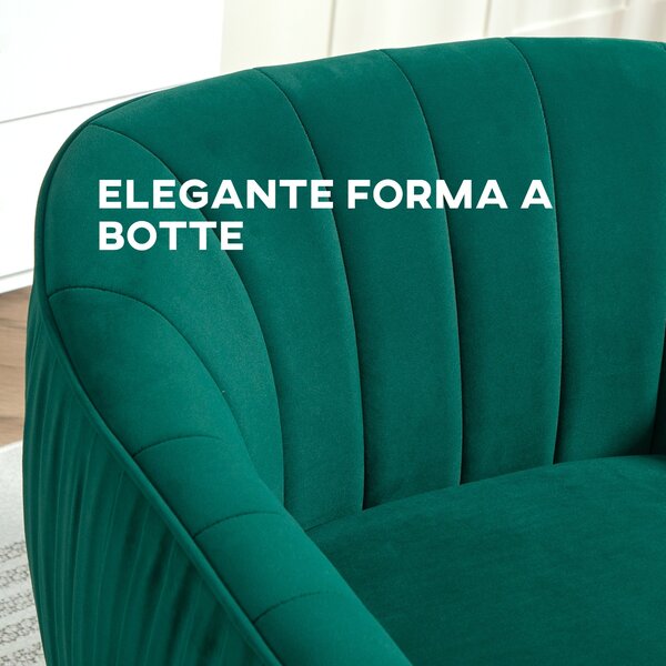 HOMCOM Čalouněné Křeslo se Záhlavím a Područky, Moderní Design, Kovové Nohy (71x72x73 cm) Zelené | Aosom