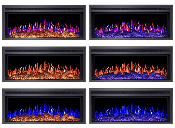 ArtiFlame Elektrický krb AF38 Multicolour Elektrický vestavný krb s ohřevem 1600W realistický 3D efekt plamene LED osvětlení Dálkové ovládání Černý