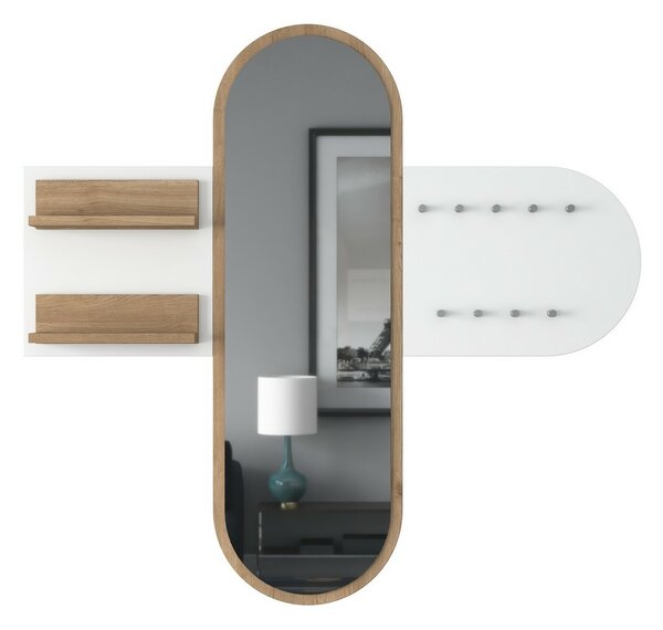 Nástěnný věšák se zrcadlem Pomi White and Walnut
