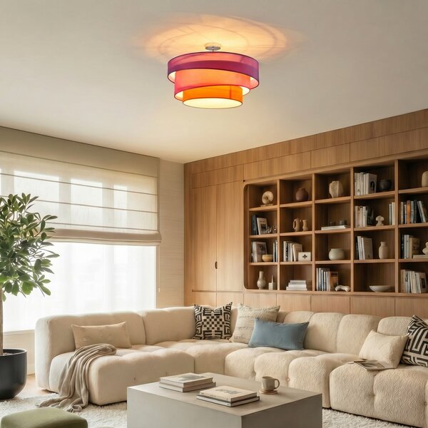 Stropní Lampa Lindby, Melia, stmívatelné, Vícebarevná, Obývací pokoj, Tkanina / Textil, Moderní