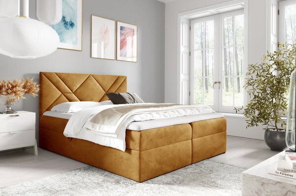 Boxspringová postel ASKOT - 160x200, žlutá + topper ZDARMA