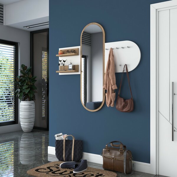 Nástěnný věšák se zrcadlem Pomi White and Walnut