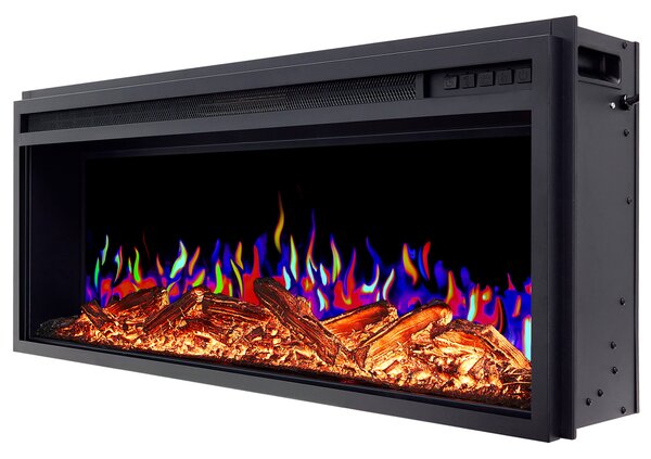 ArtiFlame Elektrický krb AF38 Multicolour Elektrický vestavný krb s ohřevem 1600W realistický 3D efekt plamene LED osvětlení Dálkové ovládání Černý