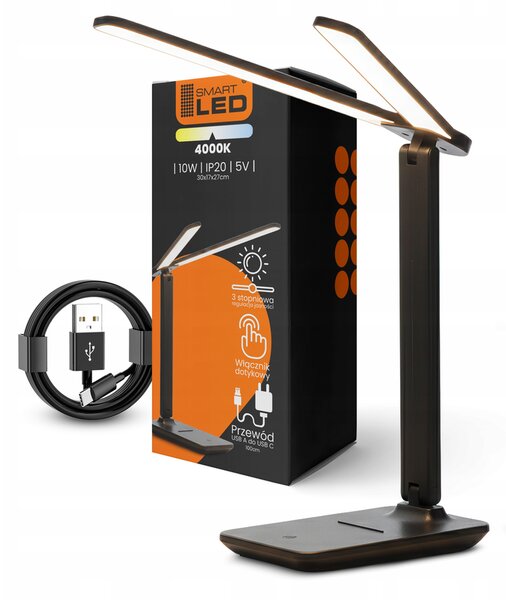Smart LED LED stolní dotyková stmívatelná pracovní lampička 2x5W 2x200Lm USB-C černá barva