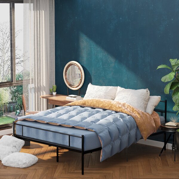 Rám postele HOMCOM Dvoulůžkový 165x211x100cm z oceli, integrované laťky, průmyslový styl čelního a nožního čela, černý | Aosom