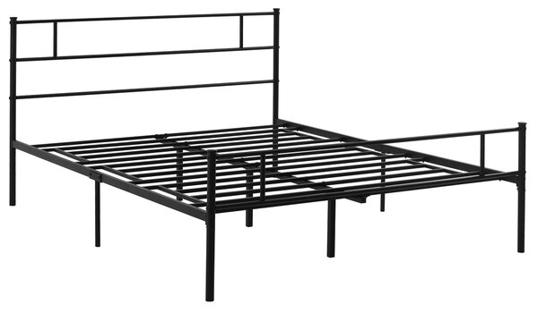 Rám postele HOMCOM Dvoulůžkový 165x211x100cm z oceli, integrované laťky, průmyslový styl čelního a nožního čela, černý | Aosom