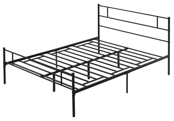 Rám postele HOMCOM Dvoulůžkový 165x211x100cm z oceli, integrované laťky, průmyslový styl čelního a nožního čela, černý | Aosom