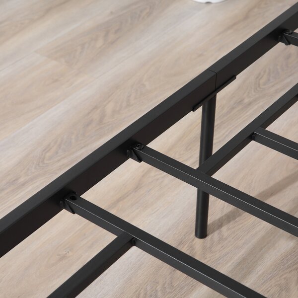Rám postele HOMCOM Dvoulůžkový 165x211x100cm z oceli, integrované laťky, průmyslový styl čelního a nožního čela, černý | Aosom