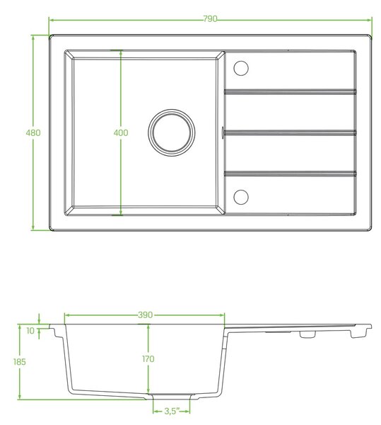 Laveo Trzynastka granitový dřez 79x48 cm černá SBP711T
