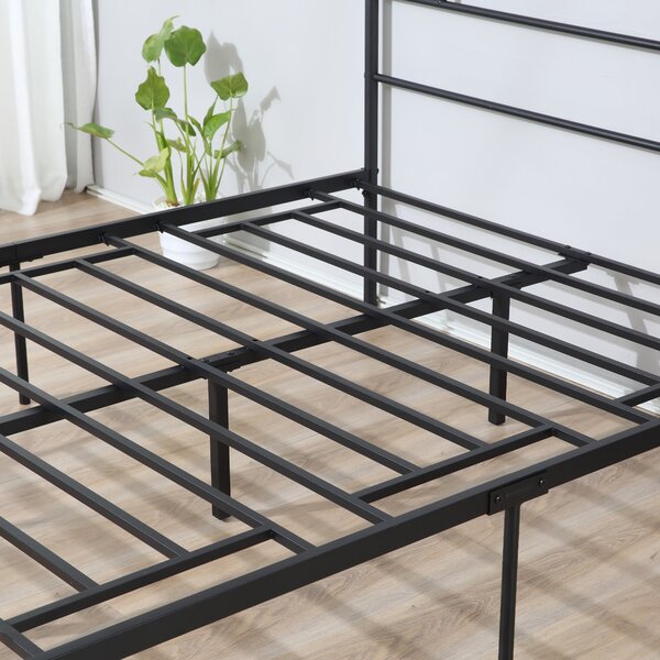 Rám postele HOMCOM Dvoulůžkový 165x211x100cm z oceli, integrované laťky, průmyslový styl čelního a nožního čela, černý | Aosom