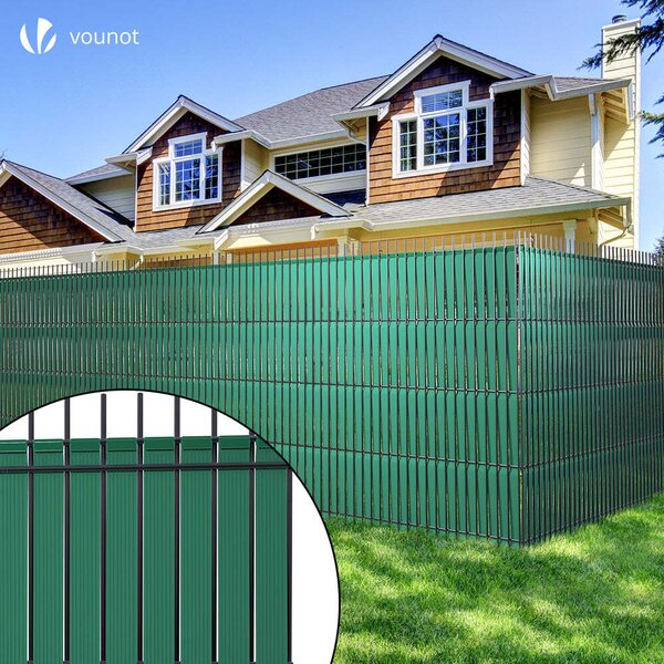 VOUNOT® krycí pásky pro plotové panely s dvojitými tyčemi, 300 m x 4,7 cm, PVC krycí plot s 600 sponkami, zelený