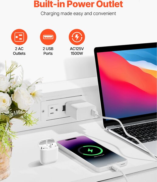 SucceBuy Komoda s 9 zásuvkami, košem, LED diodami a zásuvkou - bílá