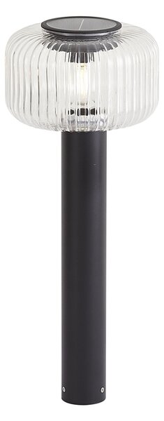Moderní venkovní patník černý s žebrovaným sklem vč. LED solární IP65 - Ribble Mushroom