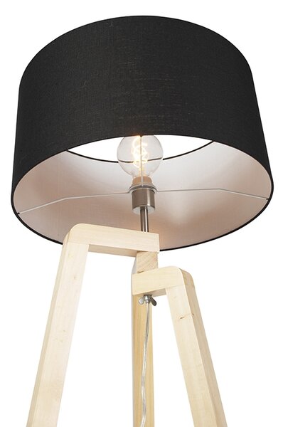 Moderní stojací lampa dřevo s černým stínítkem 45 cm - Puros