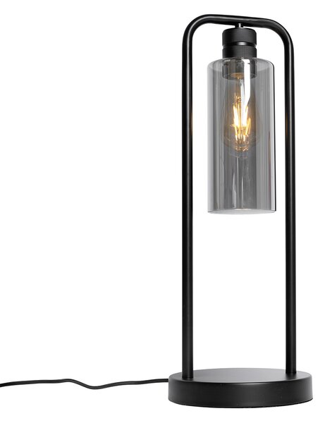 Moderní stolní lampa černá s kouřovým sklem - Stavelot