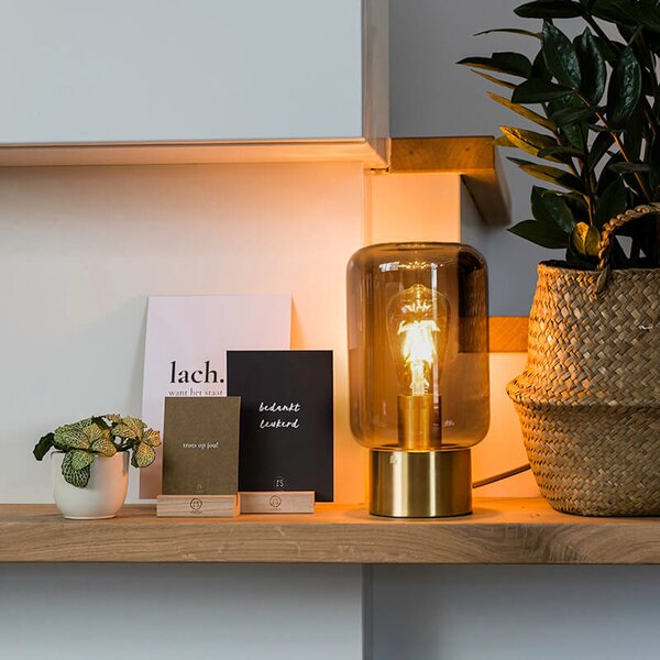 Designová stolní lampa mosaz s kouřovým sklem - Bliss Cute