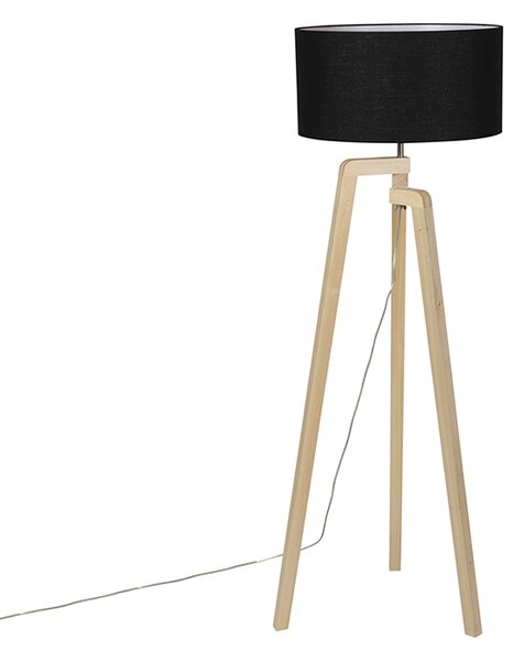 Moderní stojací lampa dřevo s černým odstínem 45 cm - Puros