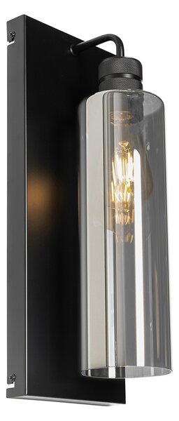 Moderní nástěnná lampa černá s kouřovým sklem - Stavelot