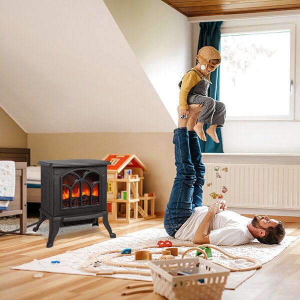 XMTECH 1500W elektrický krb s ventilátorem Elektrický krbový ohřívač, topná kamna s LED efektem plamene, PTC topný výkon, černý