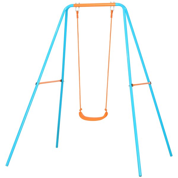 Závěsné houpací křeslo Outsunny pro děti 3-8 let, zahradní houpačka z oceli a PE se sedadlem a kotvami, 163x145x181 cm, modrá a oranžová | Aosom