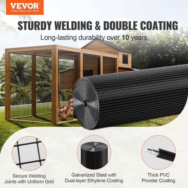 VEVOR drát pro voliéry 122 x 1524 cm, zahradní plot, role z drátěného pletiva 1,06 mm, vinylem potažený drátěný plot pro zábrany kurníků, ohrady pro králíky a hady, ohrady pro drůbež
